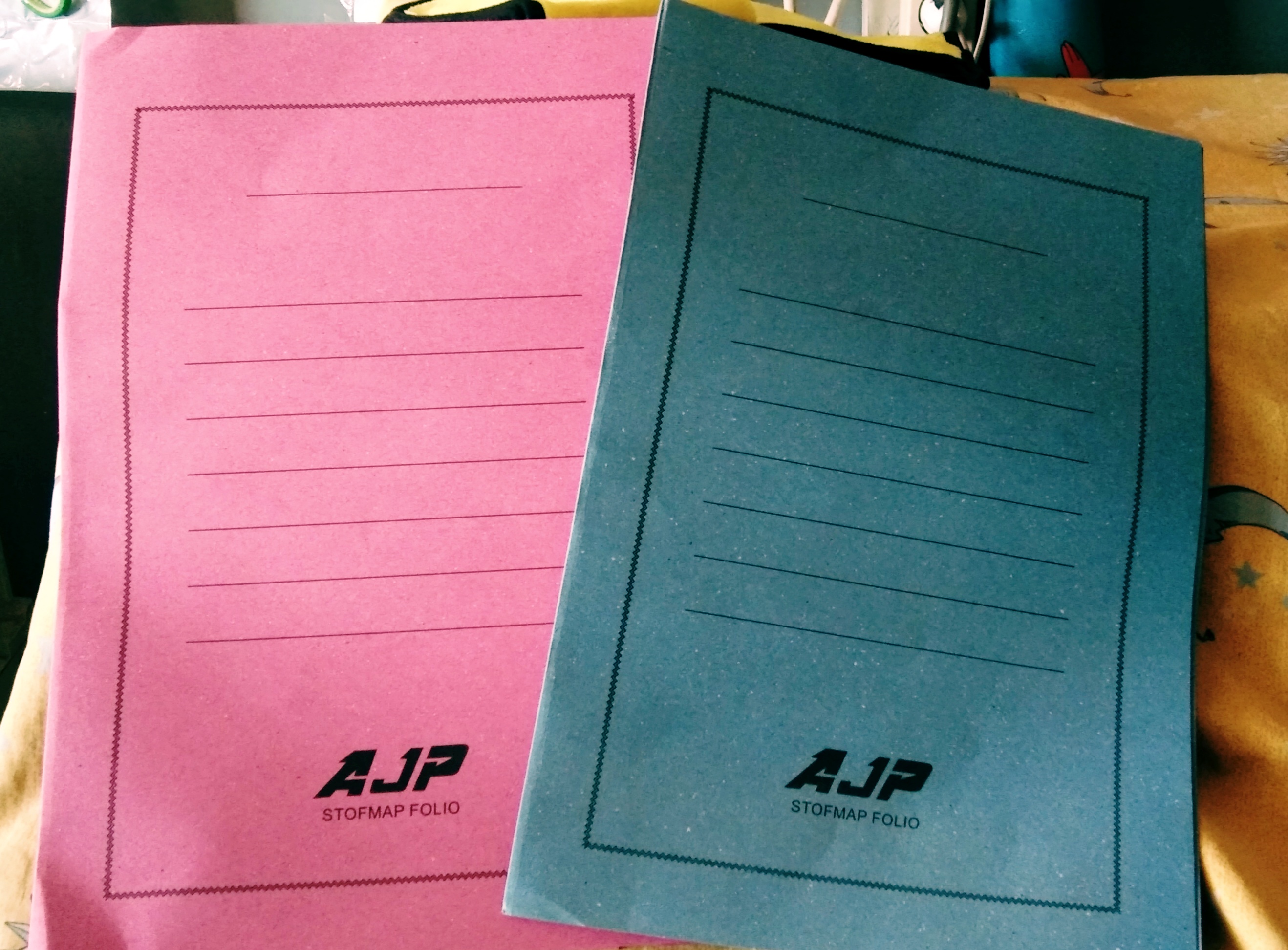 Map kertas AJP Stopmap biru, merah muda, kuning, hijau
