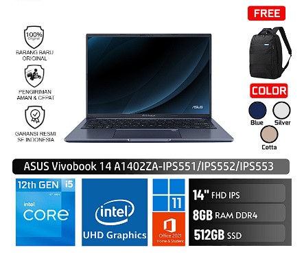 Laptop Asus Vivobook 14 A1402ZA IPS551 Intel Core i5-1235U/8GB/512GB/W11-Blue-IPS551