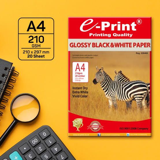 E-PRINT GLOSSY BLACK&amp;WHITE PAPER 210GSM A4