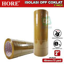 HORE ISOLASI COKLAT STRIP MERAH 48 MM