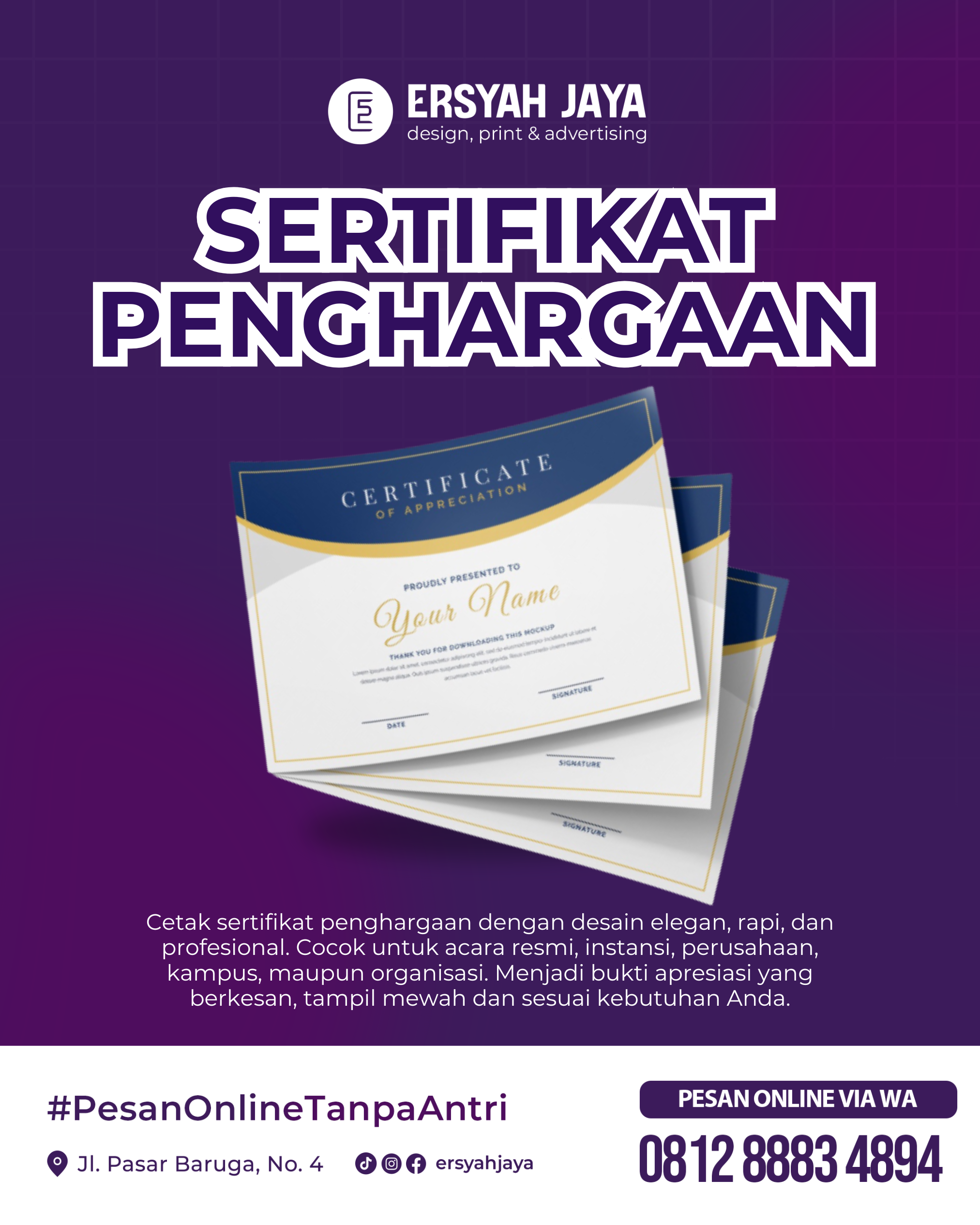 Cetak Sertifikat Penghargaan Elegan &amp; Profesional